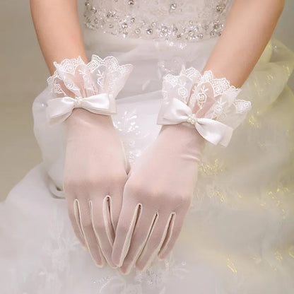 Tulle Ruffle Trim Wrist Wedding Gloves