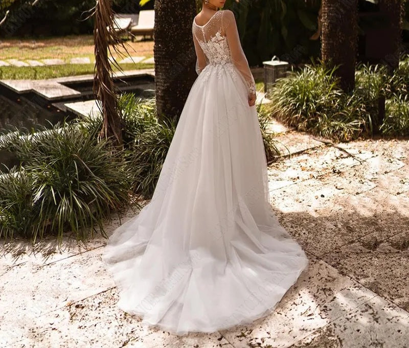 Pearl Detailed Tulle Wedding Gown All Sizes/Colors