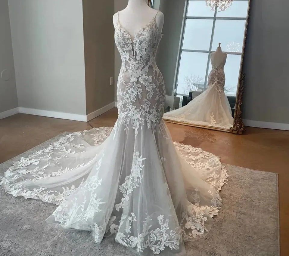 Floral Lace Trumpet Wedding Gown All Sizes