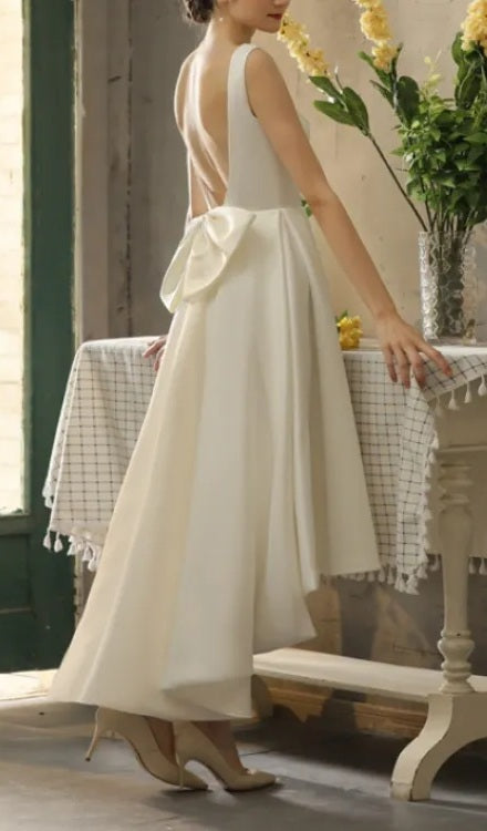 Bow Back Satin High Low Wedding Dress All Sizes/Colors