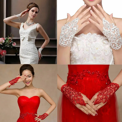 Sequined Lace Fingerless Wrist Wedding Gloves