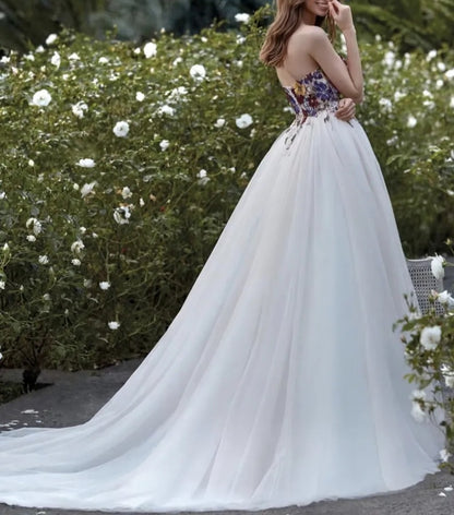 Colorful 3D Applique/Tulle Wedding Gown All Sizes/Colors