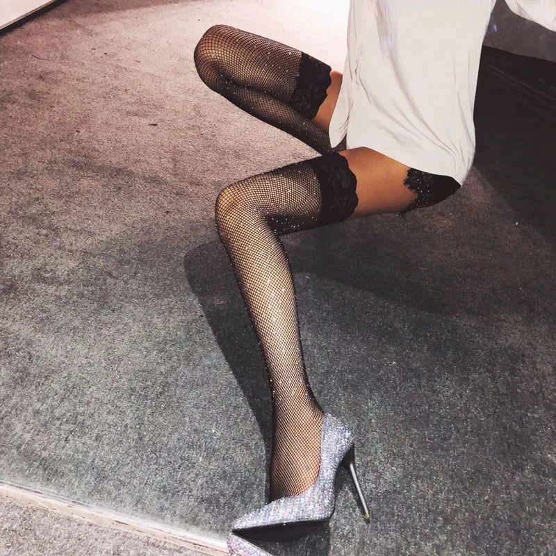 Alice Rhinestone Stay-Up Fishnet Thigh Highs