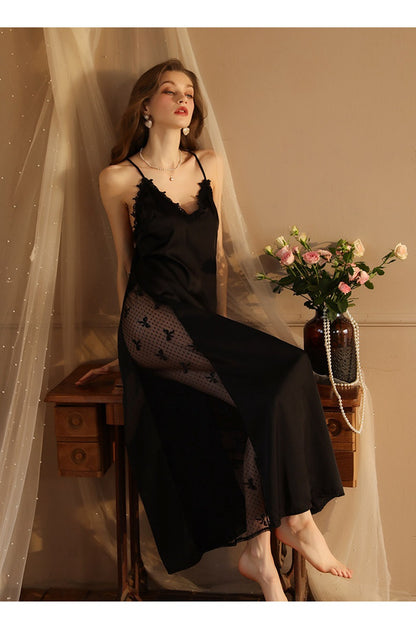 Mesh Inset Satin Night Gown