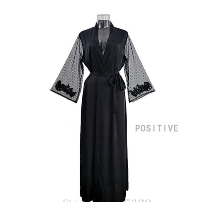 Mesh Sleeved Satin Dressing Gown