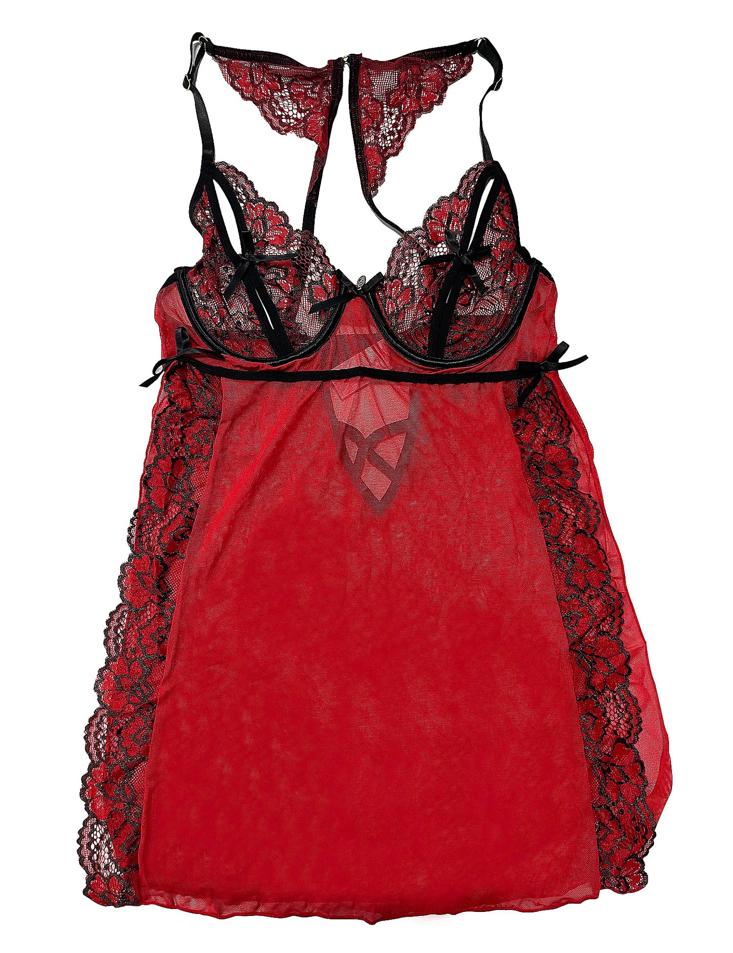 Queen Peek-A-Boo Lace & Mesh Babydoll Set