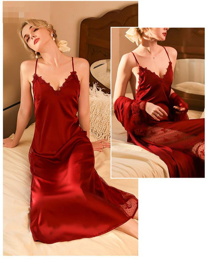 Mesh Inset Satin Night Gown