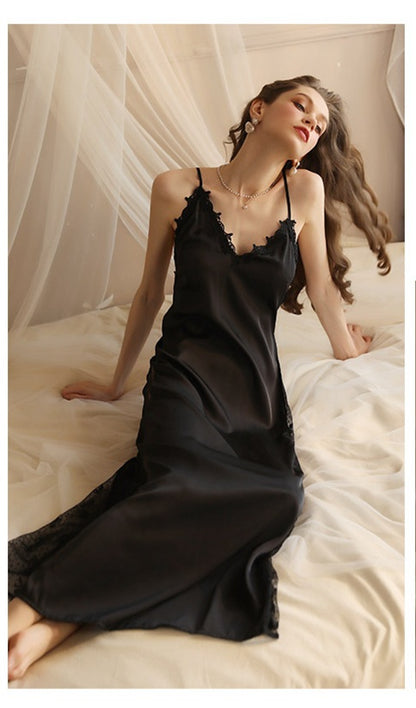 Mesh Inset Satin Night Gown