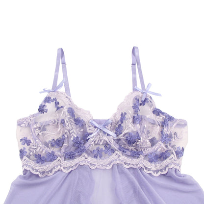 Embroidered Rear View Babydoll Set