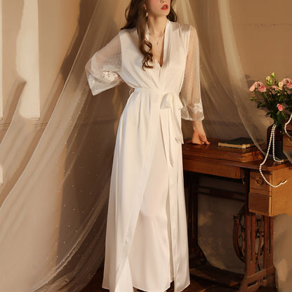 Mesh Sleeved Satin Dressing Gown