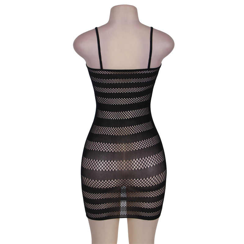 Striped Fishnet Body Stocking Dress