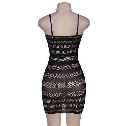 Striped Fishnet Body Stocking Dress