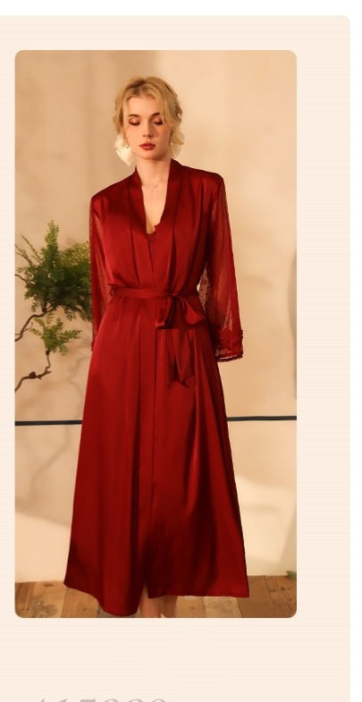 Mesh Sleeved Satin Dressing Gown