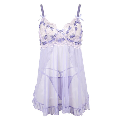 Queen Embroidered Rear View Babydoll Set