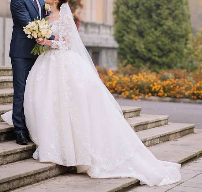 Premium Pearled Lace Applique Ball Wedding Gown All Sizes