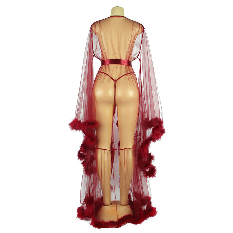 Queen Feather Trim Sheer Dressing Gown