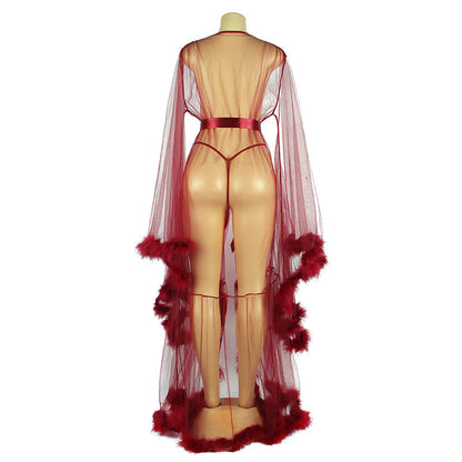 Queen Feather Trim Sheer Dressing Gown