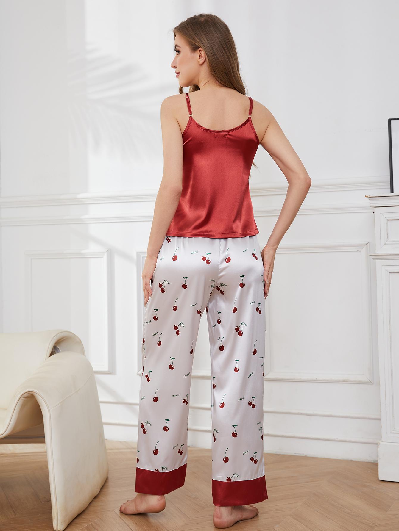 Cherry Printed Satin Pajama Set