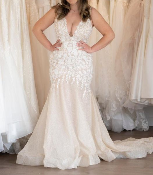 Samantha Floral Applique Shimmer Wedding Gown All Sizes