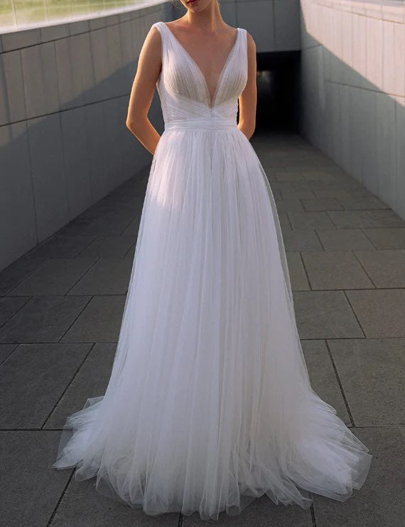 Pleated Tulle Simple Wedding Gown All Sizes/Colors