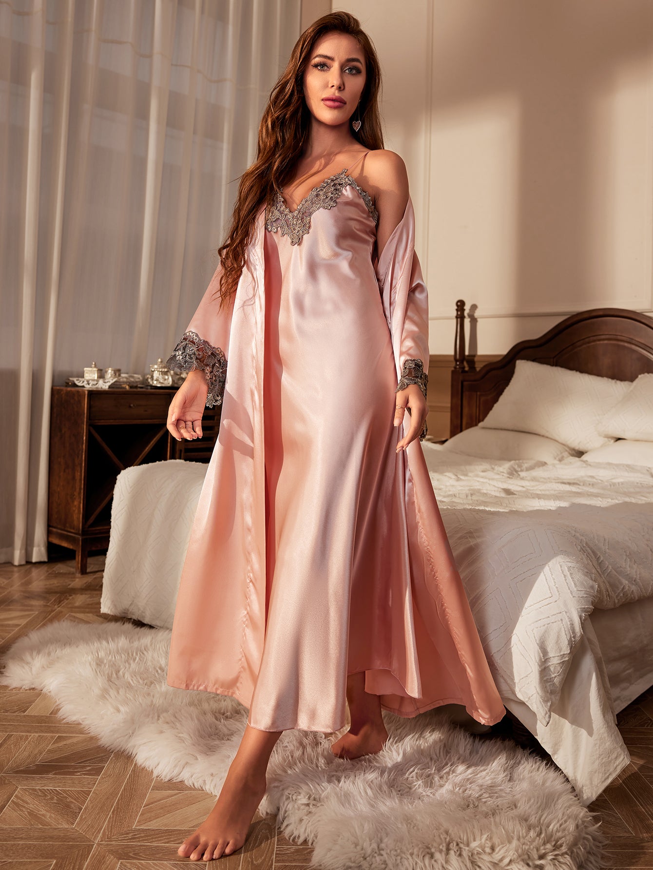 Long Satin Dressing Robe