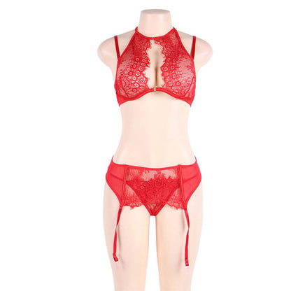 Eyelash Lace & Sheer Bra Garterbelt Set