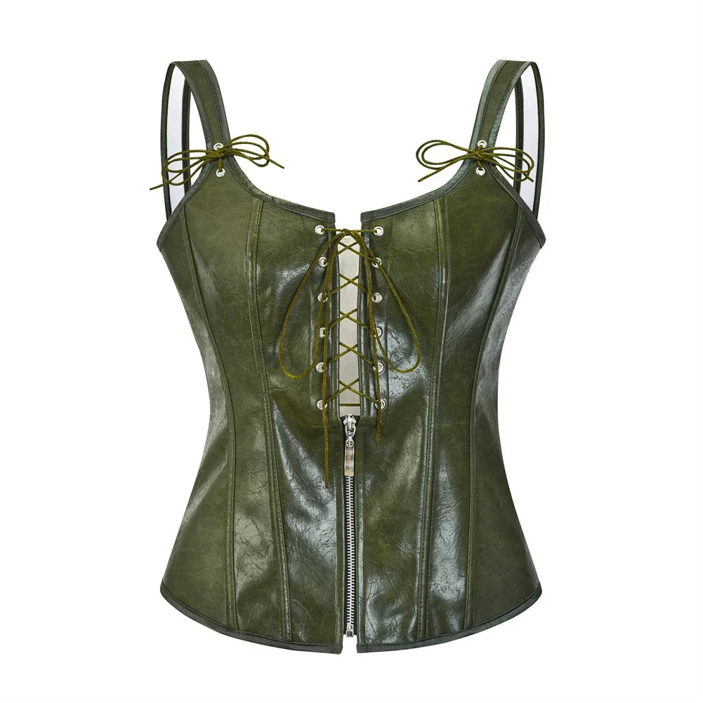 Faux Leather Built-Up Corset Top