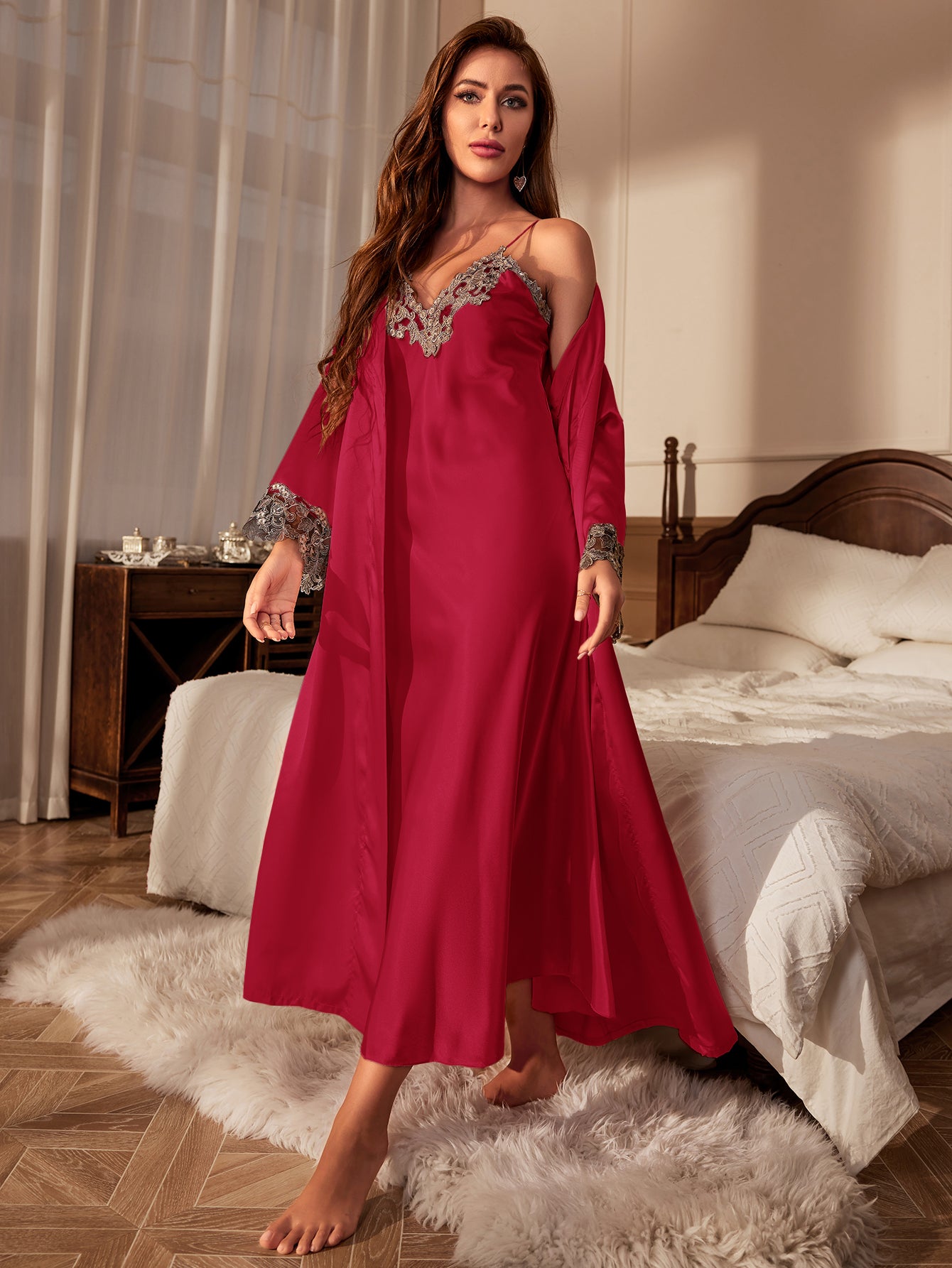 Long Satin Dressing Robe