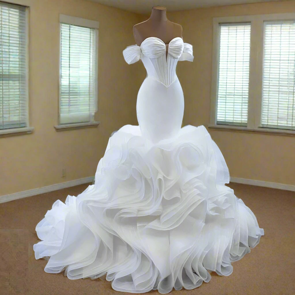 Ruffled Lavish Organza/Satin Mermaid Wedding Gown