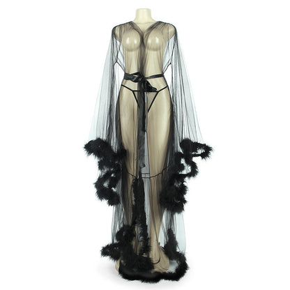 Queen Feather Trim Sheer Dressing Gown