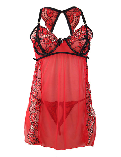 Queen Peek-A-Boo Lace & Mesh Babydoll Set