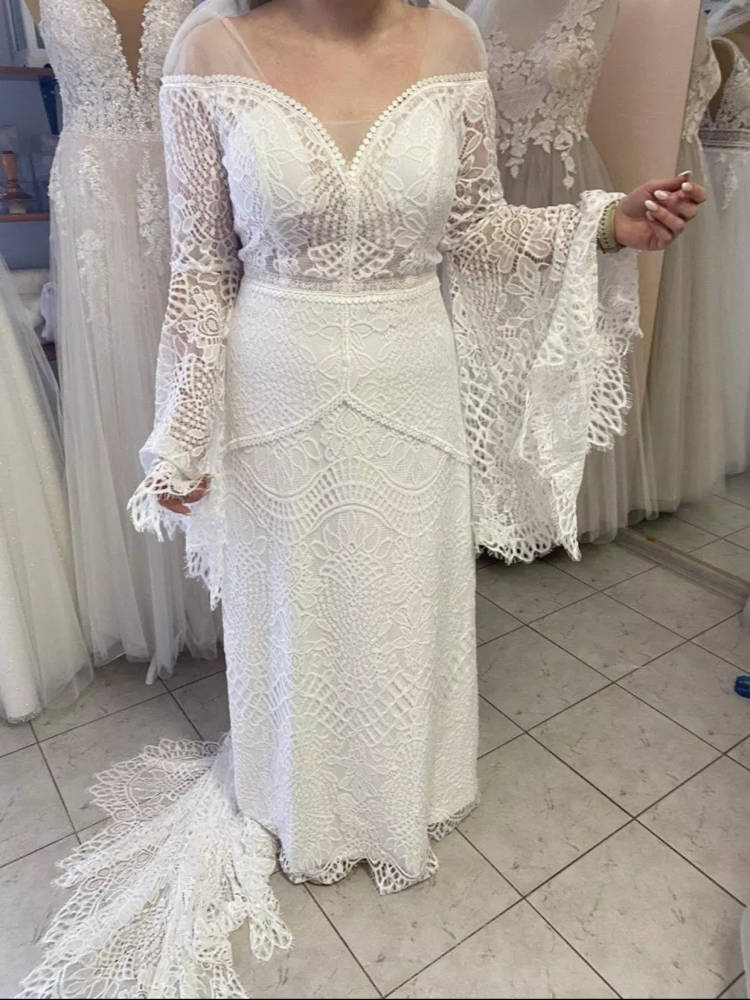 Custom Crochet Lace Fairy Boho Style A  Line Wedding Gown All Sizes/Colors