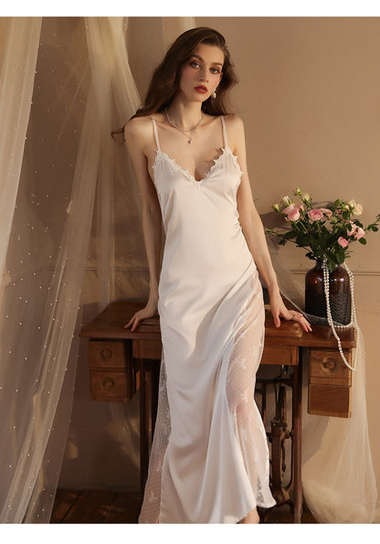 Mesh Inset Satin Night Gown