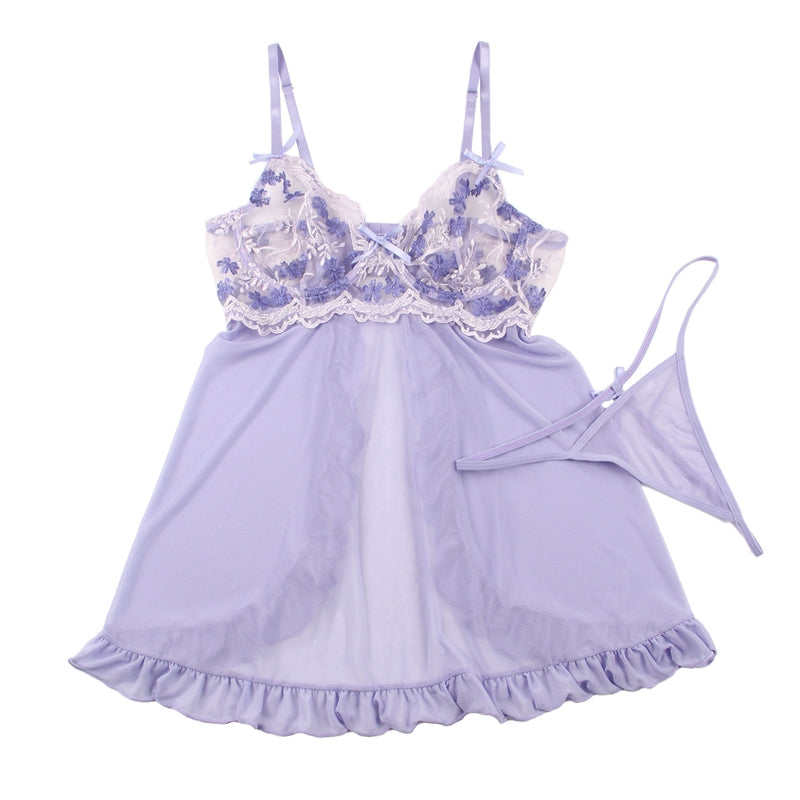 Embroidered Rear View Babydoll Set