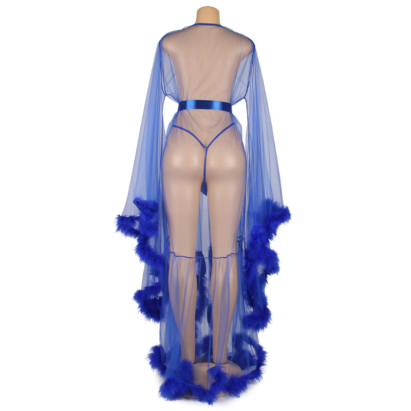 Feather Trim Sheer Dressing Gown