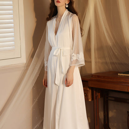 Mesh Sleeved Satin Dressing Gown