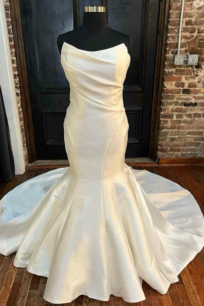 Satin Strapless Mermaid Wedding Gown