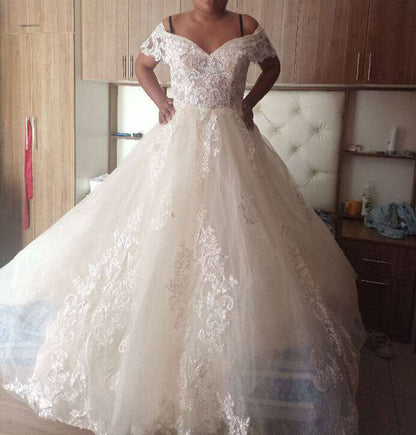 Premium Rhinestone Lace Cathedral Wedding Gown All Sizes