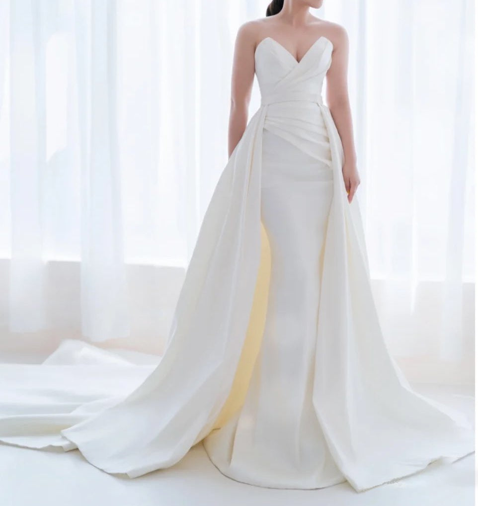 Elegant Simple Satin Mermaid & Train Wedding Gown Set All Sizes/Colors