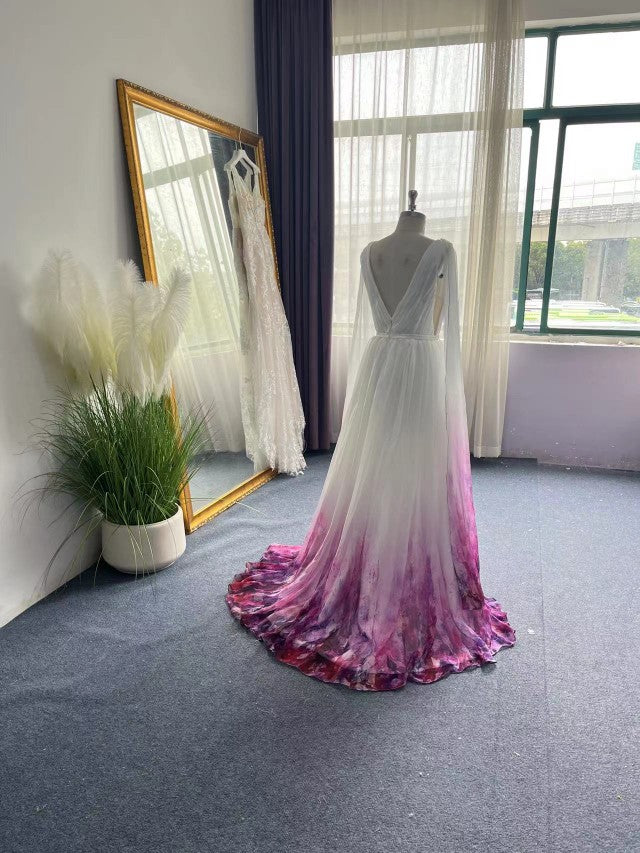 Floral Ombre Chiffon A Line Wedding Gown All Sizes