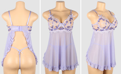 Embroidered Rear View Babydoll Set