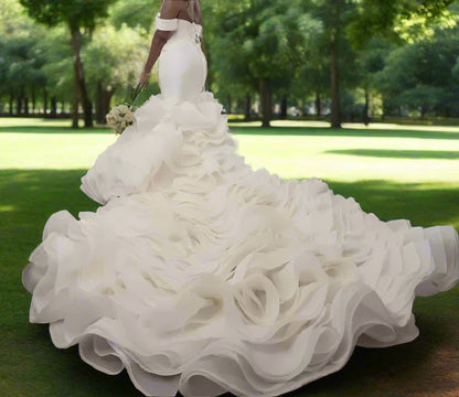 Ruffled Lavish Organza/Satin Mermaid Wedding Gown