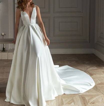 Pearl V Back Satin Wedding Gown