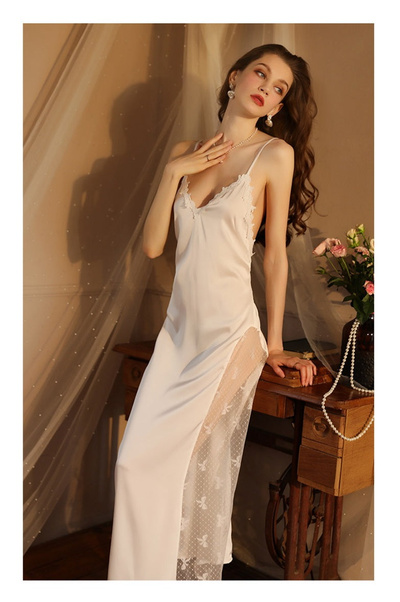 Mesh Inset Satin Night Gown