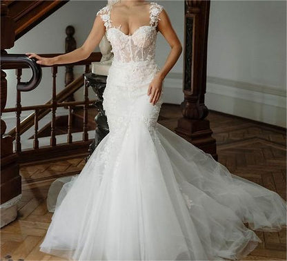 Farrah Pearled Applique/Tulle Wedding Gown All Sizes