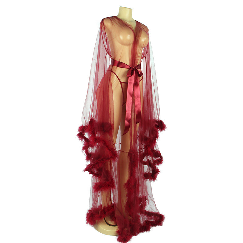 Queen Feather Trim Sheer Dressing Gown