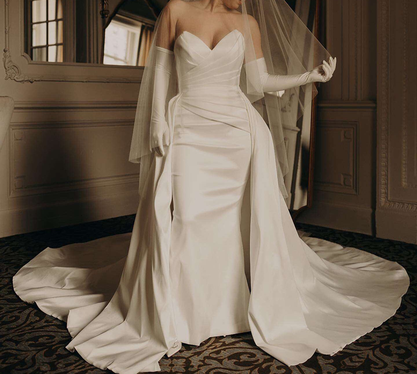 Elegant Simple Satin Mermaid & Train Wedding Gown Set All Sizes/Colors