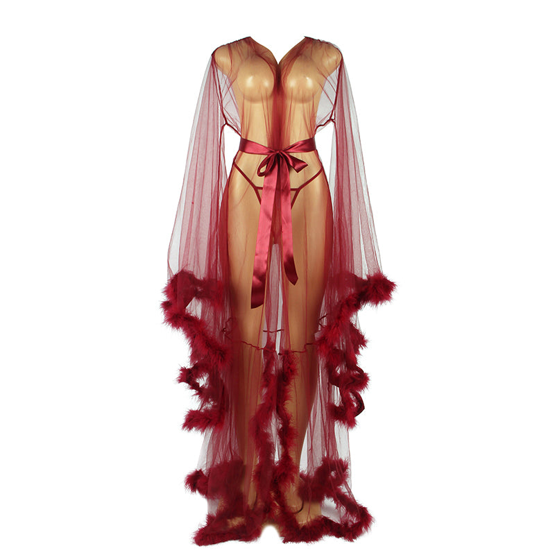 Queen Feather Trim Sheer Dressing Gown