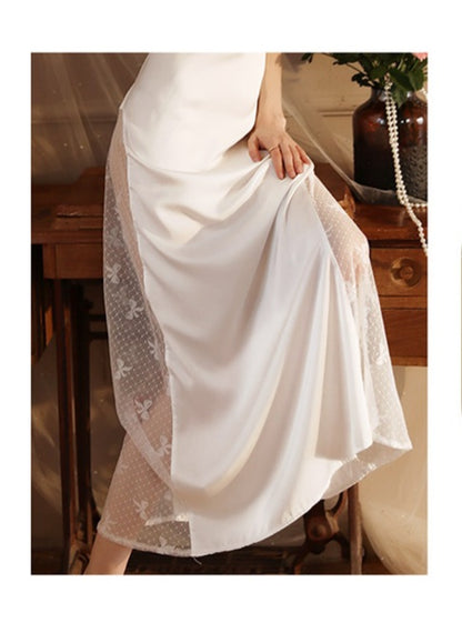 Mesh Inset Satin Night Gown