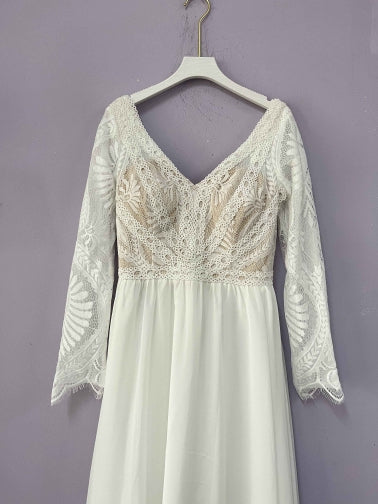 Boho Chiffon/Lace A Line Wedding Gown